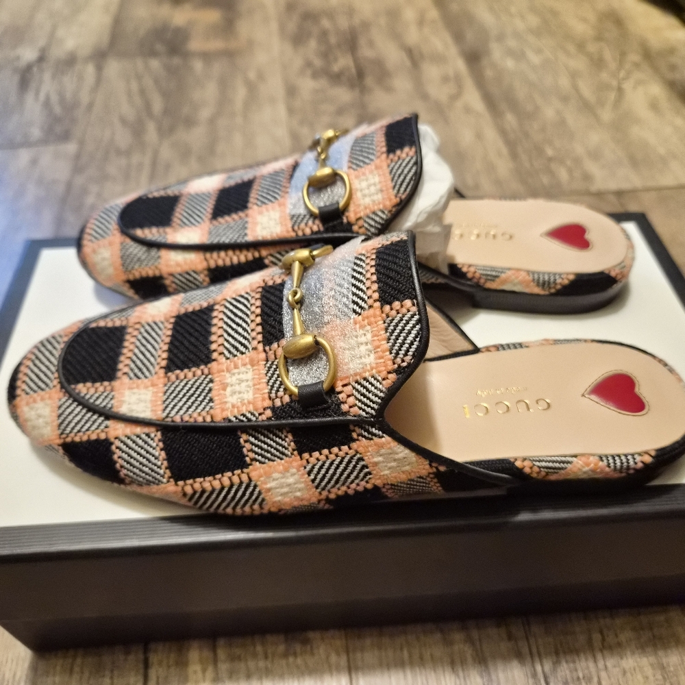 Gucci Horsebit Accent Tweed Mules - Black & Pink - Picture 4 of 6